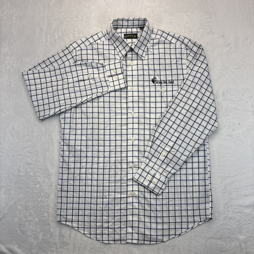 Orvis Mens Size M Tattersall Check Shirt Vermejo Park Ranch Logo Outdoorsman